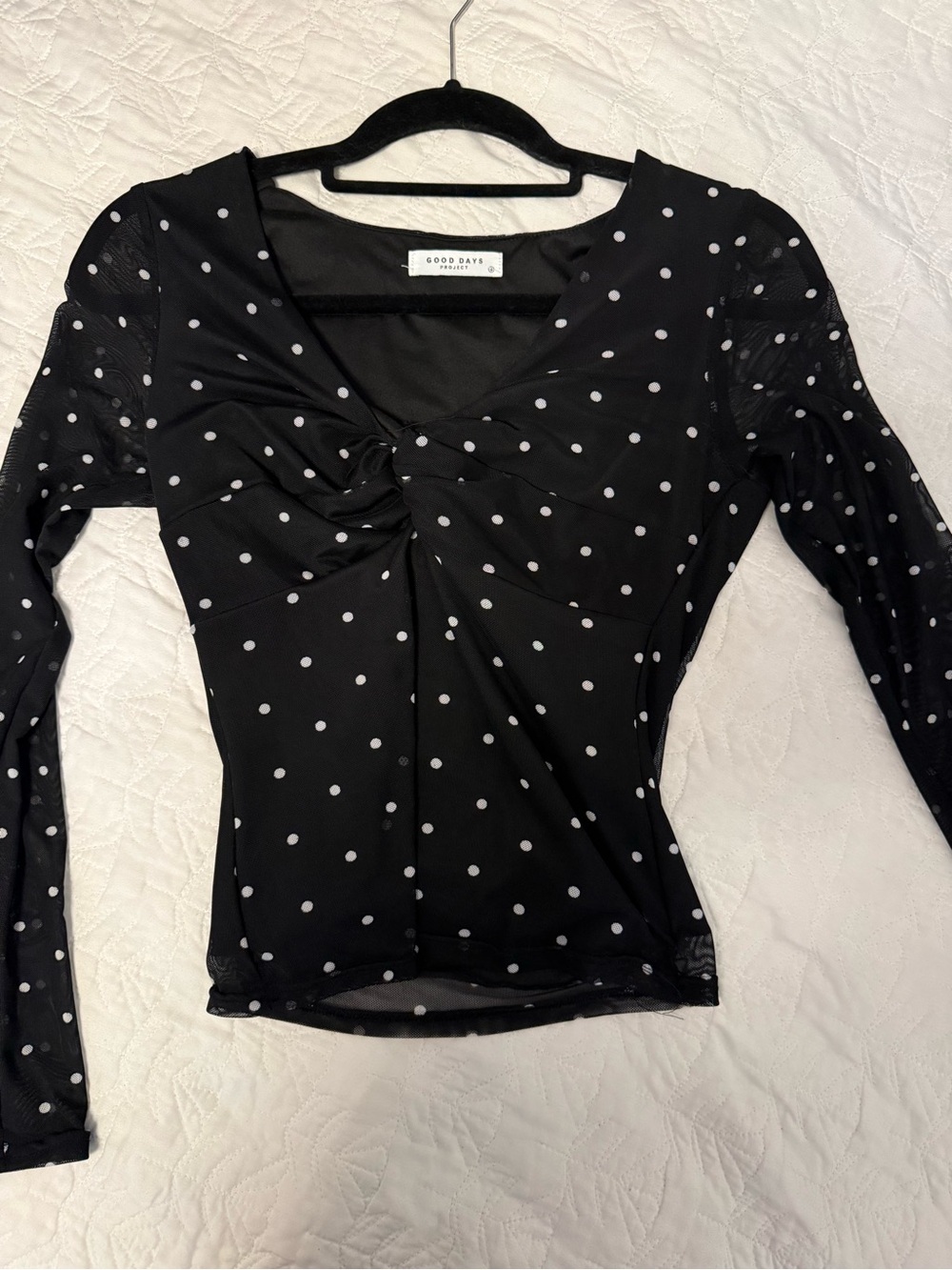 Black Polka Dot Long Sleeve Mesh Top